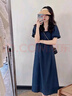 婧麒（JOYNCLEON）孕婦裙子夏季薄款連衣裙潮媽小清新孕婦夏裝小個(gè)子韓版孕婦裝 藍色 L 曬單實(shí)拍圖