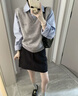 妃奧絨假兩件條紋拼接針織長(cháng)袖襯衫女休閑百搭學(xué)院風(fēng)秋冬疊穿毛衣上衣潮 灰色 M 100-110斤 曬單實(shí)拍圖