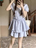 戀的連衣裙夏季2024新款法式公主蓬蓬裙衣服甜妹學(xué)生小個(gè)子短裙子夏天 時(shí)尚韓版藍色 均碼（可備注碼數） 曬單實(shí)拍圖