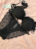 維多利亞宮廷蕾絲文胸套裝 新款小胸聚攏內衣女薄內衣黑色文胸防下垂文胸套裝 黑色 75B 34 曬單實(shí)拍圖