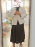 艾美琦美（AIMEIQIMEI）大碼女裝秋季2025新款小香風(fēng)韓劇穿搭三件套顯瘦180斤連衣裙套裝 杏色外套+咖色打底+咖色裙 2XL [建議140-160斤] 曬單實(shí)拍圖