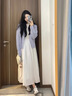 妃莉杋（FeiLiFan）連衣裙女裝2025春季穿搭溫柔風(fēng)氣質(zhì)甜美針織開衫背心長裙子套裝 紫色開衫+白色背心裙 M 【建議90/105斤】 曬單實拍圖