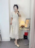 RUIQIUER連衣裙女夏季新款女裝法式氣質(zhì)小香風(fēng)v領(lǐng)收腰顯瘦小個(gè)子裙子夏天 米色連衣裙 M 曬單實(shí)拍圖