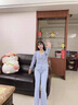 莫代爾(三件套)帶胸墊睡衣女春秋夏季長袖可外穿背心家居服薄款甜美套裝 310LA 純色三件套 灰藍(lán) 【帶胸墊 M/80-100斤 曬單實(shí)拍圖