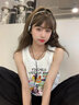 LDBE純棉運動(dòng)籃球無(wú)袖背心女夏季寬松外穿甜美辣妹風(fēng)美式復古t恤上衣 白色 L （100-120斤） 曬單實(shí)拍圖