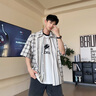 TAGD中國 復(fù)古條紋格子拼接冰感短袖襯衫夏季新款設(shè)計感寬松休閑襯衣 黑色 M 曬單實拍圖