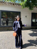 丹珠娜（DanZhuNa）休閑褲女裝套裝秋季裝新款2025年新款夾克外套襯衣闊腿褲子女衣服 藏青色外套+牛仔褲子+腰帶 S 曬單實(shí)拍圖
