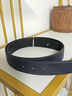 老車(chē)輪不帶頭皮帶條進(jìn)口頭層牛皮高檔無(wú)頭真皮腰帶替換原版愛(ài)馬男仕褲帶 3.8CM 黑+藍（本色線(xiàn)）兩頭尖款 100cm 國碼（皮帶全長(cháng)） 曬單實(shí)拍圖