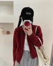 PMOG秋冬款針織衫女上衣雙拉鏈短款毛衣開衫外套女秋季別致小個(gè)子加厚 紅色 M [建議85-100斤] 曬單實(shí)拍圖