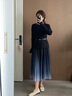 玖姿·安娜蔻優(yōu)雅淑女漸變假兩件羊毛壓褶針織連衣裙女2024冬款 素黑 M 曬單實(shí)拍圖