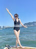 速比濤（Speedo）泳衣女噪點系列抗氯顯瘦復古寬腰帶ins風休閑溫泉度假連體泳衣 黑色/白色 M (高158-165cm,重50-57kg) 曬單實拍圖