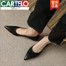 卡帝樂鱷魚（CARTELO）復(fù)古擦色粗跟單鞋女2025年秋季新款真皮尖頭淺口簡約低跟軟皮女鞋 黑色 38 曬單實(shí)拍圖