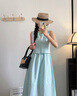 自巧小個(gè)子冰藍色氣質(zhì)圓領(lǐng)無(wú)袖連衣裙女夏季2024新款假兩件中長(cháng)裙 薄荷冰藍 M (4碼) 曬單實(shí)拍圖