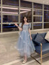 麗佰昕藍(lán)色小晚禮服2025新款宴會(huì)高級(jí)感法式學(xué)生藝考小眾主持人蓬蓬裙女 藍(lán)色中長(zhǎng) L  建議100-110斤 曬單實(shí)拍圖