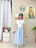 優(yōu)優(yōu)1點(diǎn)（Yoyo one）女童夏裝褲子新款休閑褲兒童裙褲夏季冰絲長(zhǎng)褲女大童闊腿褲 2170藍(lán)色 130 曬單實(shí)拍圖