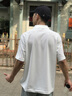 CLOR休閑T恤男士潮流POLO領(lǐng)上衣夏季薄款寬松打底衫短袖PL02白色L 曬單實(shí)拍圖