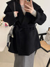 玖姿·安娜蔻松弛慵懶風(fēng)連帽系帶羊毛雙面呢大衣女裝2024冬款 素黑 S 曬單實(shí)拍圖