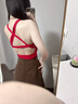 槿城辣妹吊帶背心女帶胸墊美背性感露背修身內(nèi)搭打底外穿短款上衣2061 紅色 均碼【建議·75-130斤】 曬單實(shí)拍圖