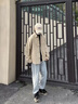 gxmy春秋季夾克外套男士套裝潮流休閑三件套日系衣服男裝一套搭配 灰綠襯衫+白色長(cháng)袖+黑色束腳九分 XL 曬單實(shí)拍圖