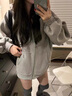 灰色開衫衛(wèi)衣外套女春秋季薄款寬松高級感oversize慵懶風(fēng)連帽百搭 灰色【春秋薄款】 M ( 適合95斤內(nèi) ) 曬單實(shí)拍圖