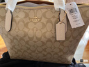 蔻馳（COACH）【國慶出游】托特包中號老花單肩手提大容量包包tote通勤電腦包 新款 淺卡其CBT20IMXDM 禮物 曬單實(shí)拍圖