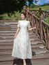 Olrain【七夕】歐芮兒花色連衣裙女夏季新款新中式國風(fēng)顯瘦水墨印花裙 花色 XL 曬單實(shí)拍圖
