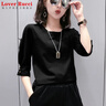 LOVER RUCCI純棉七分袖t恤女2026新款春夏歐洲站紐扣中袖上衣打底衫內搭外穿 黑色 L 曬單實(shí)拍圖