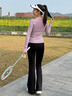 徽格兒速干羽毛球服運動(dòng)套裝女春季長(cháng)袖普拉提絕美瑜伽服后口袋微喇叭褲 粉紫兩件套（黑褲） M 曬單實(shí)拍圖