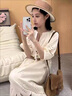LISCN鏤空刺繡白色連衣裙女夏法式文藝風(fēng)氣質(zhì)女神范高級感民族風(fēng)小白裙 米杏 S 曬單實(shí)拍圖