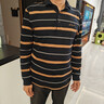 夢(mèng)特嬌（MONTAGUT）長(cháng)袖POLO衫男春秋季純棉親膚撞色條紋透氣T恤衫 藏青 XL(52) 曬單實(shí)拍圖