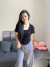 凡小如短袖t恤女夏季微胖mm大碼新款正肩方領(lǐng)休閑寬松顯瘦遮肚子體恤 黑色 L碼【建議90-102斤】 曬單實(shí)拍圖