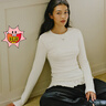 森馬（Semir）長(cháng)袖T恤女純色木耳邊氣質(zhì)緊身冬2025新款荷葉邊上衣簡(jiǎn)約甜美 白色調00311 S 曬單實(shí)拍圖
