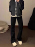 肆緘胖子大碼彎刀牛仔褲男大屁股顯瘦vibe褲子美式高街寬松大碼微喇褲 黑色 3XL 適合160-180斤 曬單實(shí)拍圖