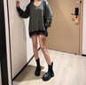 妙麗厚底短靴女靴煙筒靴2025新款百搭英倫風(fēng)馬丁靴子女加絨增高皮靴 黑色 （跟高7.5CM) 38 曬單實(shí)拍圖