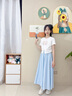 優(yōu)優(yōu)1點(diǎn)（Yoyo one）女童夏裝褲子新款休閑褲兒童裙褲夏季冰絲長(zhǎng)褲女大童闊腿褲 2170藍(lán)色 130 曬單實(shí)拍圖
