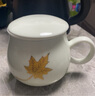 千德萬(wàn)錦羊脂玉青瓷水杯茶水分離辦公杯家用陶瓷茶杯內置濾網(wǎng)帶蓋套裝禮品 金楓葉三件套350ml1只 曬單實(shí)拍圖
