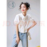 紫涵（ZIHAN）紫涵白色翻領(lǐng)短袖襯衫女夏季新款森系簡(jiǎn)約短款減齡小個(gè)子襯衣 白色 M 曬單實(shí)拍圖