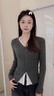 妙奕嘉針織衫女假兩件打底衫內搭可外穿洋氣長(cháng)袖t恤潮流女裝秋季上衣女 灰色蕾絲拼接修身針織衫 M 【建議96-105斤】 曬單實(shí)拍圖