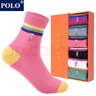 POLO學(xué)院風(fēng)中筒女襪子6雙裝 秋冬保暖吸汗棉襪兩橫杠彩色學(xué)生女襪 6雙 六色【型號1185】 22-24cm(36-39碼鞋合適) 曬單實(shí)拍圖