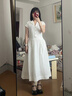 范思藍恩法式復古翻領(lǐng)短袖襯衫連衣裙女2025夏裝新款高腰A字裙子 白色 S 曬單實(shí)拍圖