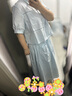 對白浪漫女孩鏤空拼接套裝裙女2025夏季新款短袖襯衫半身裙兩件套 海鹽藍(lán) L 曬單實(shí)拍圖