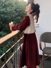韓璐嬌（hanlujiao）小香風(fēng)連衣裙女裝2024秋冬新款法式復(fù)古圣誕新年穿搭紅色套裝裙子 紅色 M 【95-105斤】 曬單實拍圖