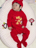 優(yōu)娜逗滿(mǎn)月嬰兒衣服百天百日宴周歲春秋款男女寶寶新生兒連體衣喜慶套裝 財源滾滾蛇#U01送福帽+公仔襪 80cm 80碼適合16-20斤左右 曬單實(shí)拍圖