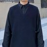 POUM假兩件毛衣男冬季新款襯衫領(lǐng)設計感慵懶風(fēng)內搭針織衫休閑線(xiàn)衣外套 LYZXF-M011黑色 XL 曬單實(shí)拍圖