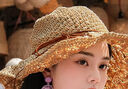 明月歸度假風(fēng)沙灘漁夫帽海邊防曬遮陽(yáng)帽大帽檐蝴蝶結編織草帽女 蝴蝶結系繩草帽【卡其色】 曬單實(shí)拍圖