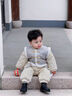 班喜迪嬰兒秋冬衣服嬰幼兒連體衣過(guò)年拜年服男寶寶周歲禮服外出棉服春秋 米色 90cm 曬單實(shí)拍圖