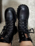 百麗踏真軟皮厚底軟底復古馬丁靴女2026新款秋冬季加絨加厚英倫風(fēng)短靴女 黑色(加絨) 升級款 41 (255mm) 曬單實(shí)拍圖