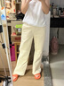 優(yōu)衣庫童裝女童燈芯絨長褲/休閑褲寬松闊腿褲褲子25新款480308 01 乳白色 160 曬單實拍圖