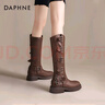 達芙妮（DAPHNE）長筒靴子女2025夏新款復古厚底騎士靴美拉德棕色牛仔西部靴 棕色【筒高33.5CM】 36 曬單實拍圖
