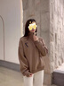 AEMAPE2025春秋季新款女士加絨加厚半拉鏈立領(lǐng)衛(wèi)衣女裝外套 加絨棕色 M _建議80-100斤 曬單實(shí)拍圖